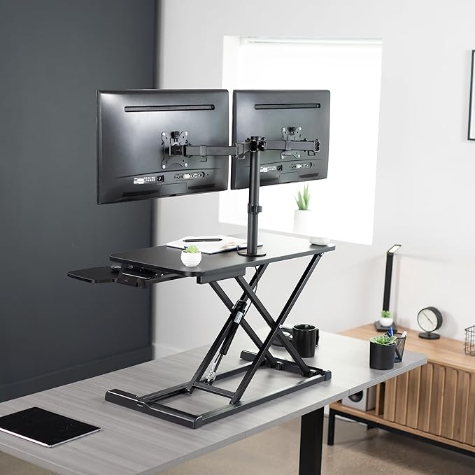VIVO Height Adjustable 32 inch Standing Desk Converter with Dual 13 to 30 inch Monitor Stand, Sit Stand Monitor Mount and Desk Riser, Black, DESK-V000K-M2