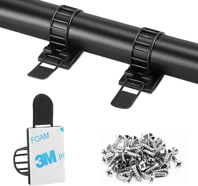 Adhesive Cable Management Clips, 100Pcs Adjustable Nylon Cable Strap Ties Wire Clips Clamps Organizer with Strong Adhesive Tape, Extra Screw & Hole for Strong Fixation Home Office - 3.55 Inch Black