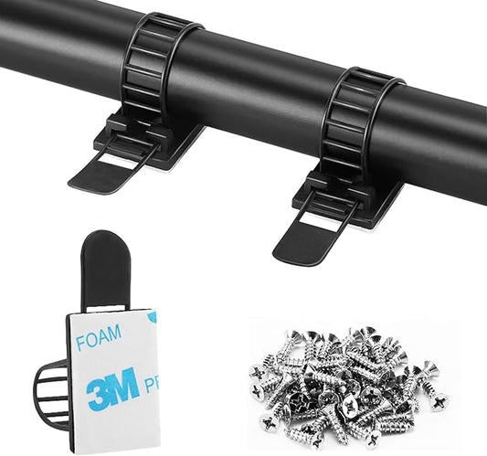 Adhesive Cable Management Clips, 100Pcs Adjustable Nylon Cable Strap Ties Wire Clips Clamps Organizer with Strong Adhesive Tape, Extra Screw & Hole for Strong Fixation Home Office - 3.55 Inch Black