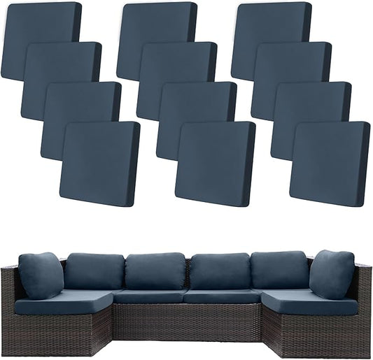 12 Pcs Stretch Patio Cushion Covers,Outdoor Couch Covers Replacement,Outdoor Couch & Sofa Slipcovers,for Patio Furniture Cushion Covers,Washable Reusable Furniture Protector (Gray Blue,Cover Only)