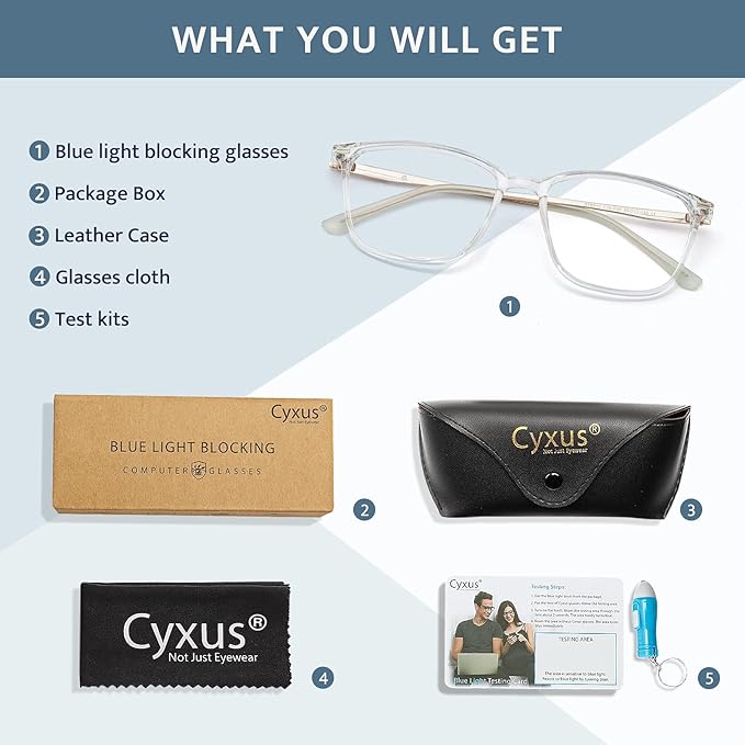 Cyxus Blue Light Blocking Glasses Men Women Computer Gaming Glasses Rectangle TR90 frame Anti Eyestrain UV400 Clear