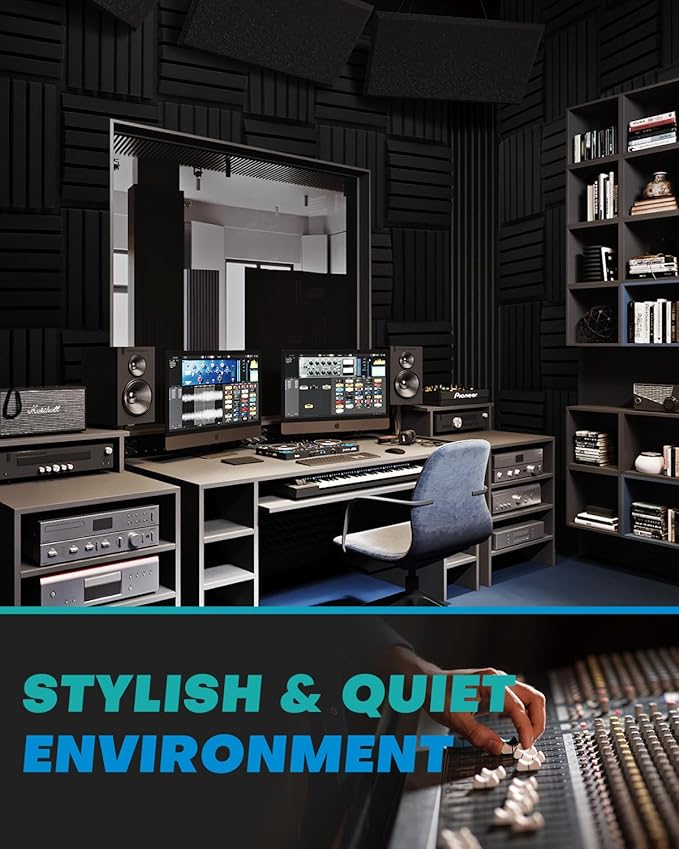 24Packs Curved Sound Proof Foam Panels for Walls, 2" Acoustic Panels Sound Absorbing Dampening, Soundproofing Noise Reducing Cancelling Treatments for Home Office Recoding Studio Decor, 2x12x12 Black