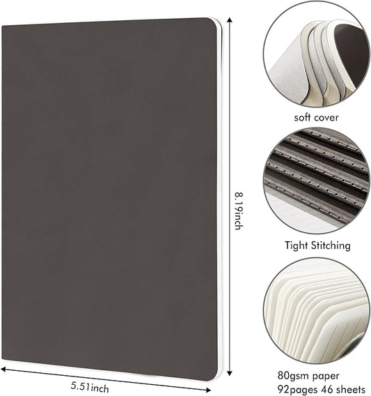 feela 36 Pack Soft Cover Journal Bulk, Lined Blank Travel Journal for Women Men Writing, Notebooks College Ruled for Work, Note Taking Notebook School Business Supplies, 8.2” x 5.5”, A5, Gray