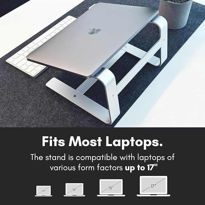 Macally Aluminum Laptop Stand for Desk - Works with All MacBook/Pro/Air & Laptops Between 10” to 17.3” - Sleek and Sturdy Laptop Riser - (ASTAND), Silver Aluminum