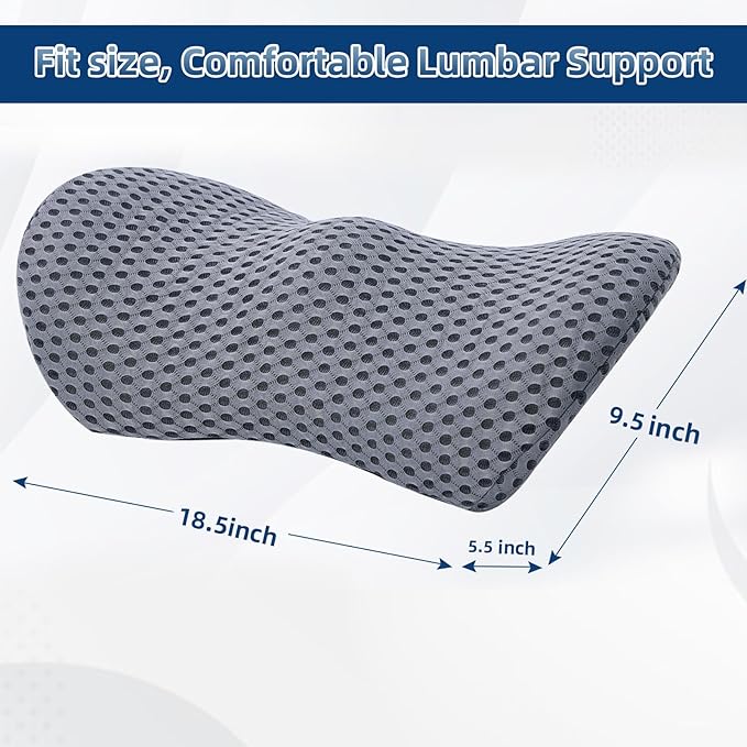 Lumbar Pillow, 2 Pack Memory Foam Lumbar Support Pillow for Office Chair and Car Seat, Ergonomic Streamline Back Pillow for Lower Back Pain Relief, Back Support Pillow for Sitting, Driving, Traveling