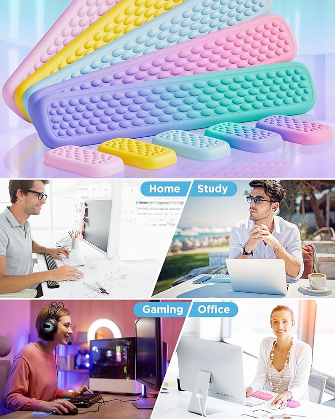 Lekvey Ergonomic Keyboard Wrist Rest - Memory Foam with Massage Points & Waterproof PU Leather Wrist Pad, Carpal Tunnel Support for Office Computer/Gaming, Typing Pain Relief, Easy-Clean(Black)