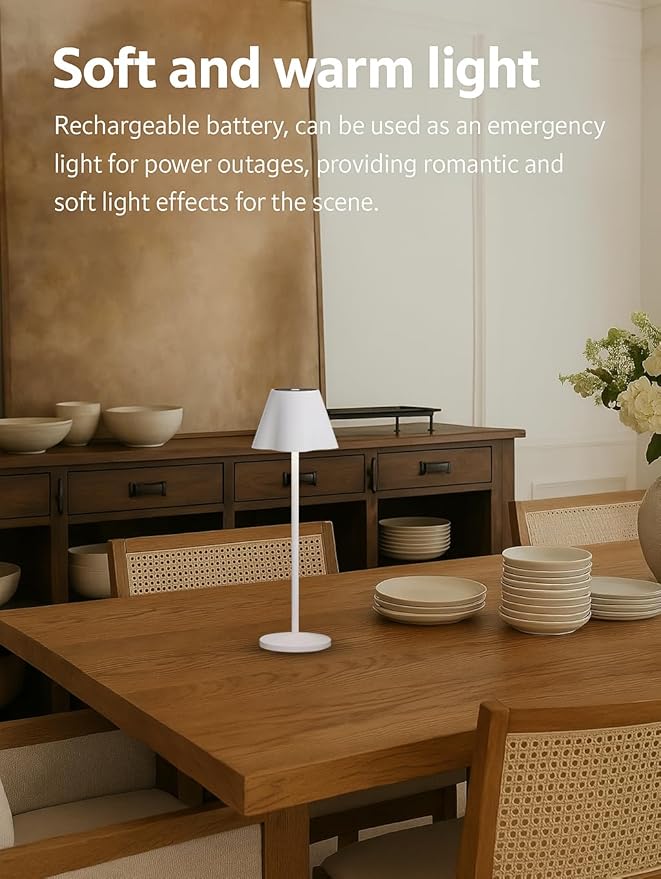 La Luz 13 inch Aluminum Cordless Table Lamps 5200 mAh Battery Operated, 3-Way Dimmable USB-C Port Rechargeable 3.5W Touch Light LED Lamp for Bedroom/Patio/Reading/Desk White