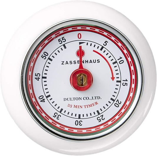 Zassenhaus Magnetic Retro Kitchen Timer, Classic Mechanical Cooking Timer (White)