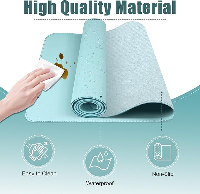 PU Leather Desk Pad Protector and Blotter, Large Mouse Pad and Laptop Desk Mat, Non-Slip Office and Home Writing Pad (Aqua Frost Blue, 31.5" x 15.7")