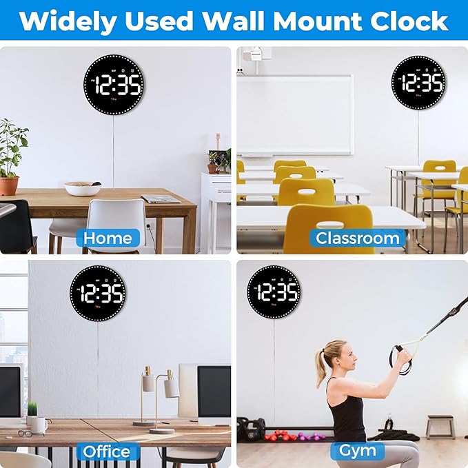 SZELAM Digital Wall Clock,10" Digital Clock Large Display with Remote Control,Adjustable Brightness, Calendar, Temperature, 12/24 H, for Living Room Office Bedroom Elderly Adults