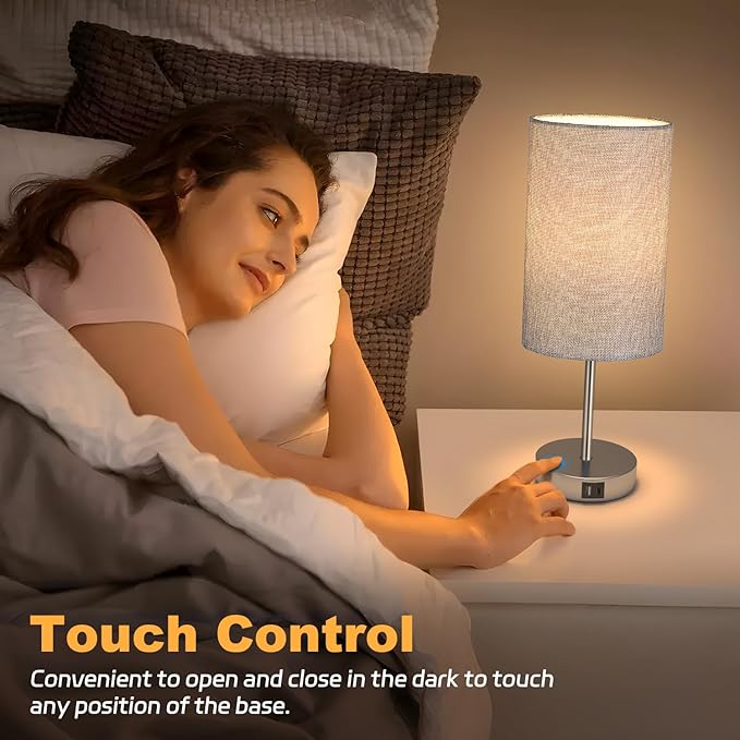 AKASUKI 18Inch Table Lamp with Dual Charging Station, 3 Way Dimmable Touch Lamp for Bedroom, Living Room, Office(LED Bulb Included)