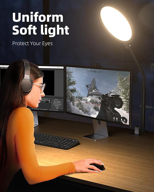 Weilisi 10.2" Desk Ring Light with Stand for Video Call, Ring Light for Desk with Clamp, 360° Rotate & Flexible Height Desk Light, Adjust Arm Desk Lamp for Home Office, Podcast, Gaming, Recording