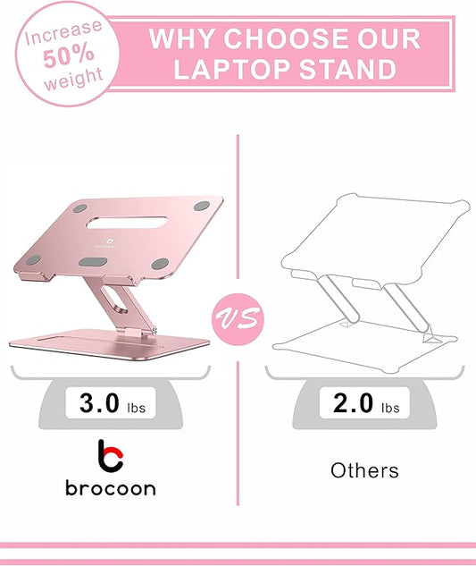 Laptop Stand | Adjustable Aluminum MacBook Riser, Ergonomic Computer Stand with Heat Vent, Fits 10–17" Laptops, Rose Gold