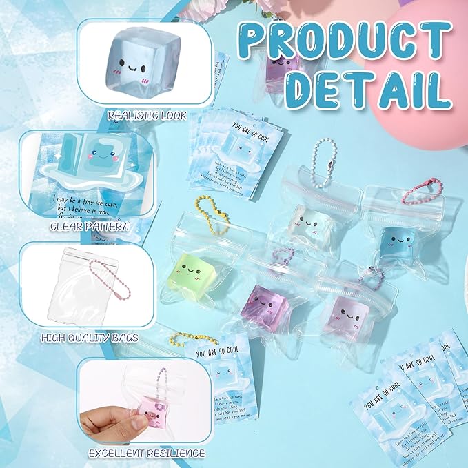 Wettarn 30 Sets Ice Cube Stress Balls Ice Fidget Squeeze Toys with Inspirational Support Card Positive Anxiety Relief Cube for Adults Appreciation Gift for Employee Coworker Office Teacher