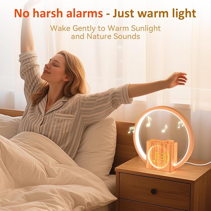 Sunrise Alarm Clock for Wake Up: White Noise Machine for Adults Sleeping, 12 Light Colors, 30 Sleep Sounds, 20 Brightness, 32 Volume - Sunrise Lamp with Touch Control for Bedrooms and Better Sleep