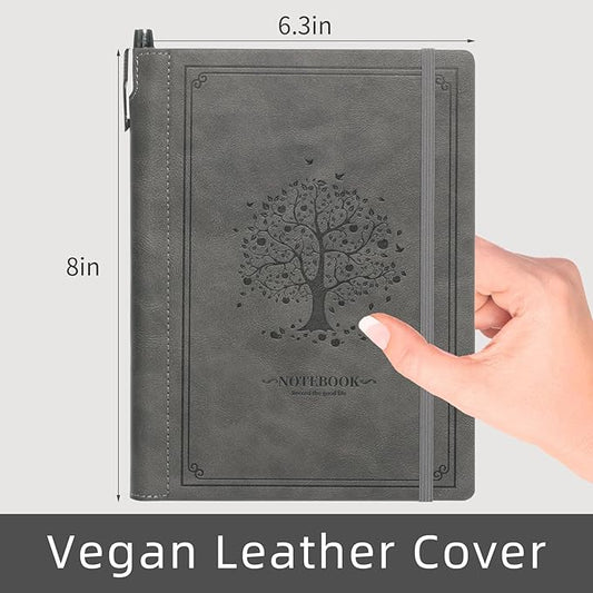 Lined Notebook Journal for Women Men 320 Pages A5 Hardcover Leather with Pen Holder College Ruled Journals for Work Note Taking Travel School Gray