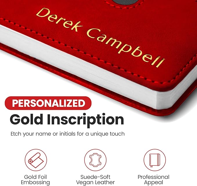 Promot Personalized Notebook - A5 Lined Leather Bound Journal for Writing Women Men - Hardcover Executive Notebook, Daily Journal, Travel Diary, Gift Idea, Custom Embossed Text with Gold Metallic Foil