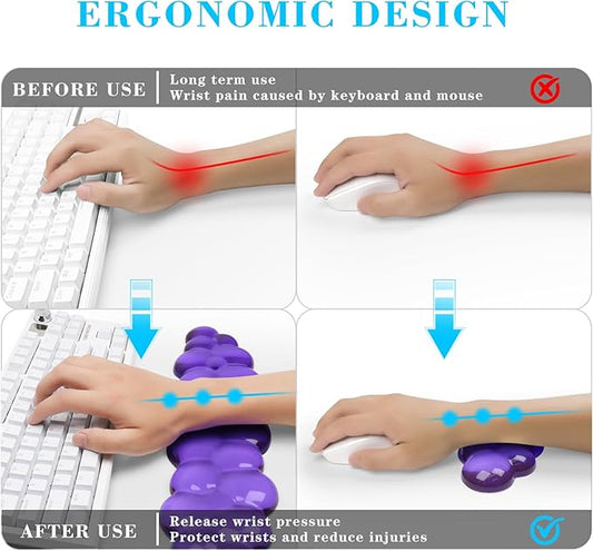 Gel Cloud Keyboard and Mouse Wrist Rest, Cute Wrist Support and Arm Support Keyboard Rest for Keyboard and Mouse Typing Pain Relief,Suitable for Office/Computer/Laptop/Gaming (Transparent Purple Set)