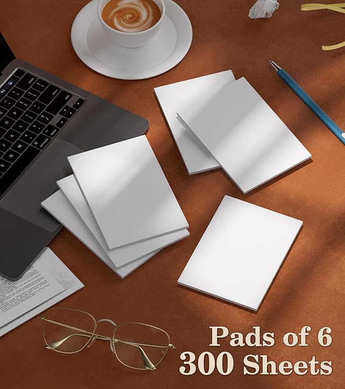 Notepads 4x6 - Blank Memo Pads - 50 Sheets per Notepad - Set of 6, Small Writing Pads White Paper - Server Memo & Scratch Note Pads 4x6'' for Work, Mini Pocket for Office School Supplies Writing Notes