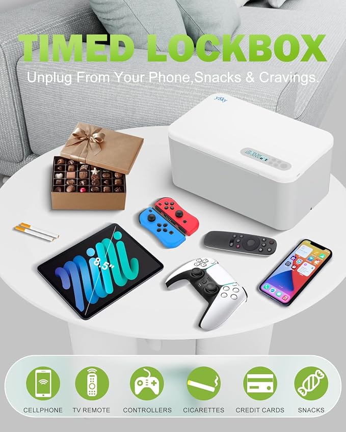 ySky Phone Lock Box with Timer,Safe Timed Lock Box Unplug from Phones,Video Games,Social Media,Snacks&Cravings,Self-Control Lock Storage Box for Medicine, Phone Locker Time Locking Box for Kids