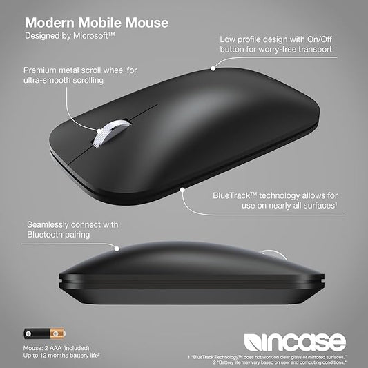 Incase Modern Mobile Mouse – Designed by Microsoft – Lightweight, Precision Navigation, Right/Left Hand Use, Scroll Wheel, BlueTrack Technology, Wireless Bluetooth for Mac/Windows/8/10/11 (Black)