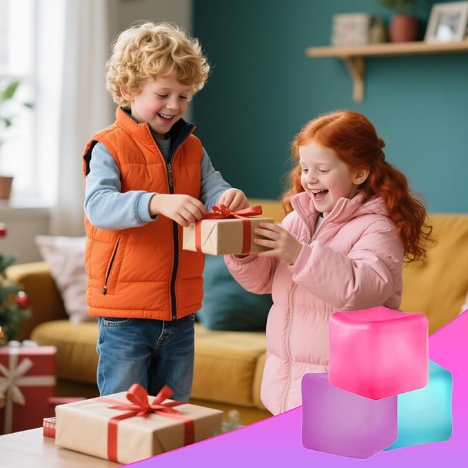 3Pcs Stress Cube Squishy Toys, Slow Rising Ice Cube Stress Balls, Sensory Fidget Toys for Anxiety Relief, Sensory Ice Nee Cube Gel Filled Squishy Ball Toys for ADD/ADHD Kids Adults(Blue, Purple, Pink)