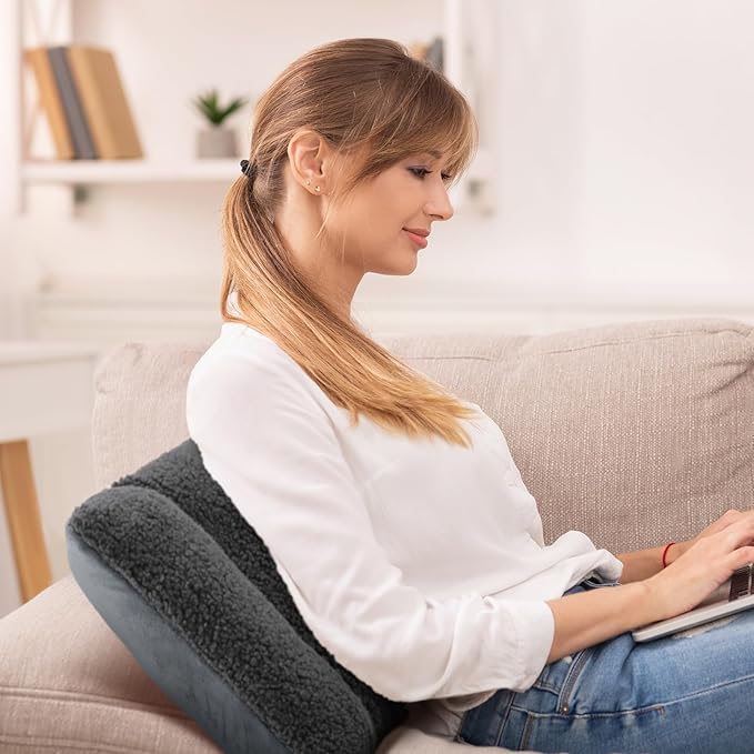 Queekay Fleece Lumbar Support Pillow 3 Section Back Pillow Office Chair for Back Support Comfortable Lumbar Cushion for Car Seat Pain Relief Sofa Rest(Dark Gray)