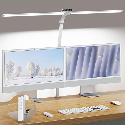 TROND LED Desk Lamp with Clamp - 360° Rotating Architect Desk Lamp for Home Office, 5 Color 5 Brightness Computer Monitor Light, 24W Bright Eye Caring, 45-min Timer with Remote for Table Study Work
