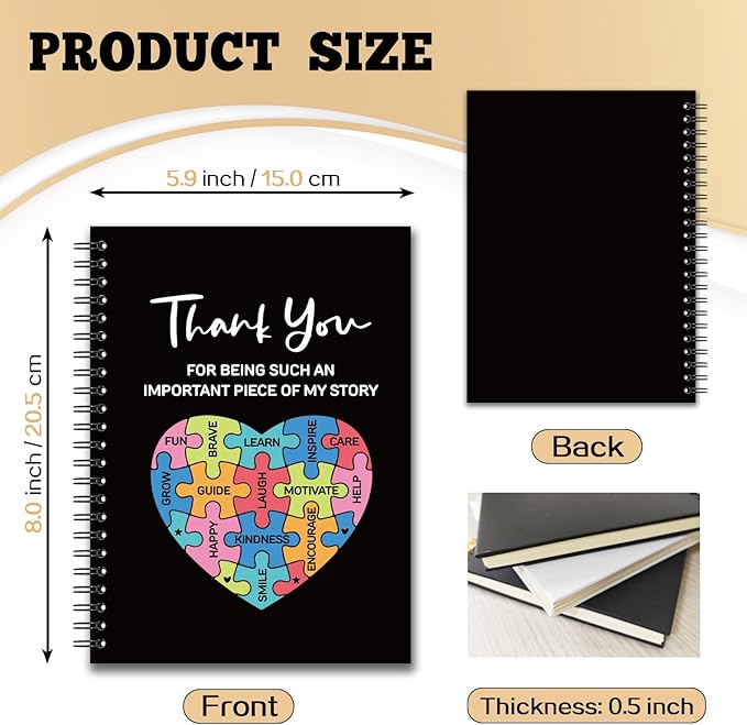 YAZMEEN Thank You Blank Spiral Notebook(160 Pages) Puzzle Hardcover Sketchbook Teacher Appreciation Gift Funny Notebook Birthday Gift for Teacher Family Friend Coworker Boss Mentor Coach Office Work