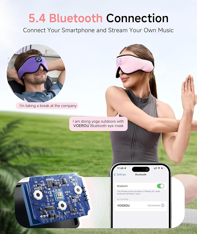 Voerou Sleep Headphones, 3D Wireless Bluetooth Eye Mask, Sleeping Headphones Earbuds for Side Sleepers with Ultra-Thin Stereo Speakers, Suitable for Sleep Office Nap Travel Meditation Cool Gadgets
