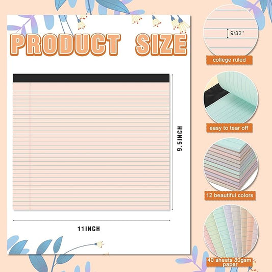 Lincia 12 Pcs 11" x 9.5" Legal Pads College Ruled Notepad Landscape Notebook Horizontal Lined Notebook 80 Gsm Assorted Colors Paper Pastel Writing Pads for School Office, 40 Sheet (Macaron Color)