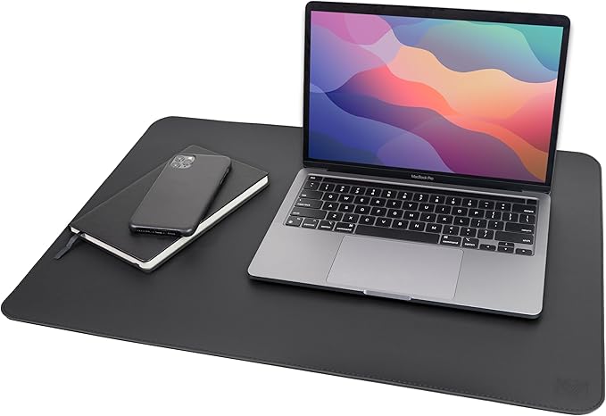 Vine Creations Leather Desk Mat 24" x 17", Desk Protector, PU Leather Desk Pad, Non Slip Small Desk Pad Mat, Desk Blotter, Desk Pads on Top of Desks, Home or Office Small Desk Mat (Black)