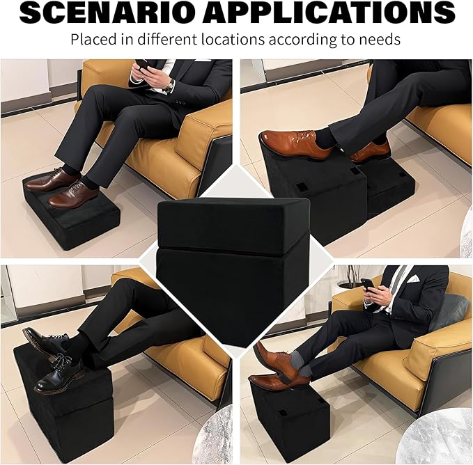 Adjustable Foot Rest Under Desk with 3 Adjustable Heights High-Density Foam Ergonomic Footrest for Office, Home, Travel Airplane, Removable Washable Cover for Back Pain Relief Posture Support (Black)