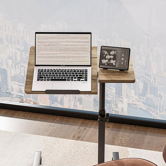 Overbed Table with Wheels Adjustable Height Beside Desk Rolling Hospital Over Bed Table Laptop Stand for Couch Tray Table Bed Sofa Side Table Computer Workstations-Coffee