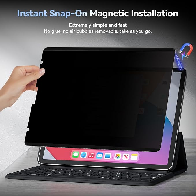360° 4 Way Magnetic Privacy Filter for iPad Pro 12.9 Inch 2018 2020 2021 2022, Removable Anti-Glare Blue Light Matte Privacy Screen Protector, Anti-Scratch, Bubble-Free, Reusable