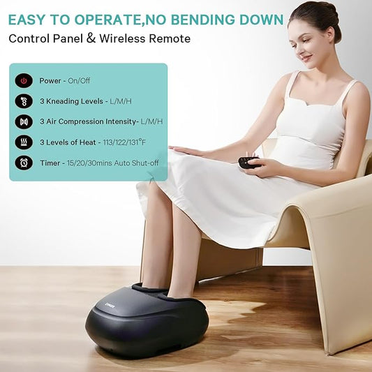Foot Massager Machine with Heat, Shiatsu Deep Kneading Foot Massager with Remote, Compression, Multi-Massage Modes, Auto-Off Timers, Gifts for Women Men