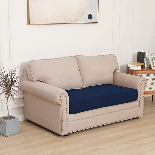 Easy-Going Stretch Loveseat Cushion Cover Sofa Cushion Furniture Protector Sofa Seat Sofa Slipcover Sofa Cover Soft Flexibility with Elastic Bottom(Loveseat Cushion, Navy)