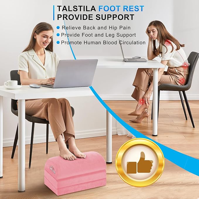 TALSTILA Foot Rest for Under Desk at Work, Under Desk Footrest, Ergonomic 3 Adjustable Heights Footrests, Footrest with Feet Warm Pocket, for Office Desks & Office Chair - Back & Leg Hip Pain Relief