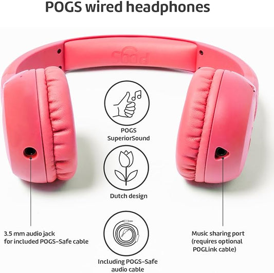 POGS Kids Wired Headphones | The Elephant 2 | Adjustable, Durable Headphones for Kids 3+ | Limited to 85 dB, Microphone | On-Ear | Music-Sharing Function Safe 3.5mm Audio Cable (3.2ft) (rPink)
