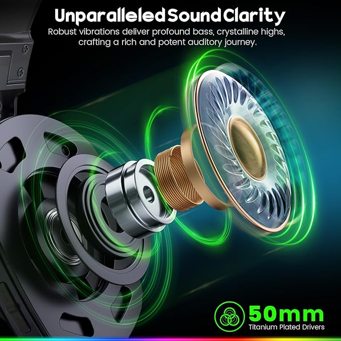 Wireless Gaming Headsets for PC, PS5, PS4, Switch, Mac, 2.4GHz Wireless Gaming Headphone with ENC Noise Canceling Microphone, Bluetooth 5.4, Cool Lighting, 50H Battery, 50mm Drivers