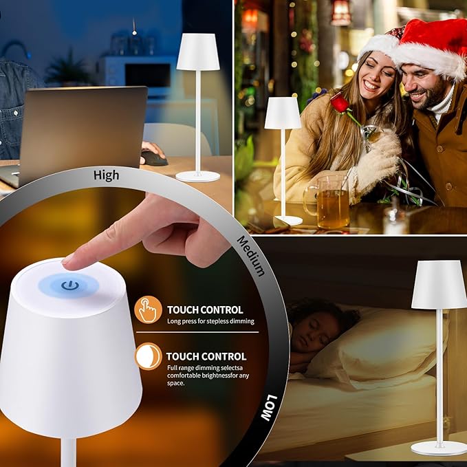2 Pack Cordless Table Lamp, 5000mAh Portable Rechargeable LED Desk Lamp, 3 Color Modes Stepless Dimming Table Light with Memory Function, for Dinner, Patio, Home, Restaurant.