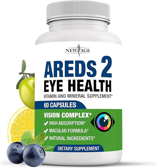 NEW AGE AREDS 2 Eye Vitamins - Lutein, Zeaxanthin, Bilberry, Astaxanthin Mineral Vision Supplement - 60 Count