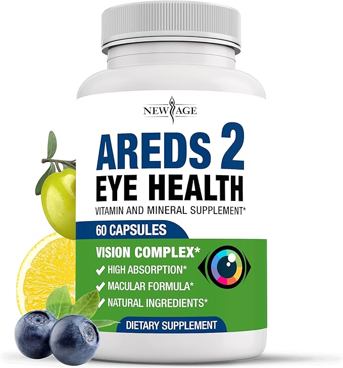 NEW AGE AREDS 2 Eye Vitamins - Lutein, Zeaxanthin, Bilberry, Astaxanthin Mineral Vision Supplement - 60 Count