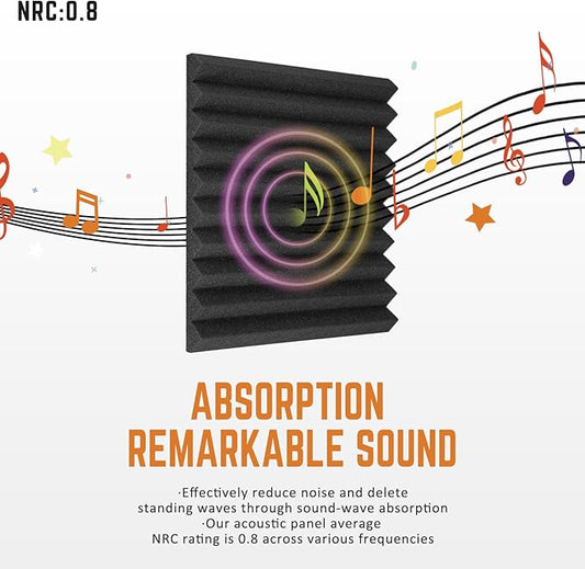 Acoustic Panels 24 Pack Soundproof Wall Panels 1" X 12" X 12" Sound Proof Foam Panels with Self Adhesive Noise Cancelling Soudproofing Wedge High Density Sound Absorbing for Studio Home Black