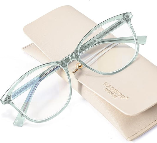 Madison Avenue TR90 Blue Light Blocking Glasses Anti Eyestrain UV Glare Blue Light Glasses for Women TV Phone Computer Gaming Eyeglasses (Transparent Green)