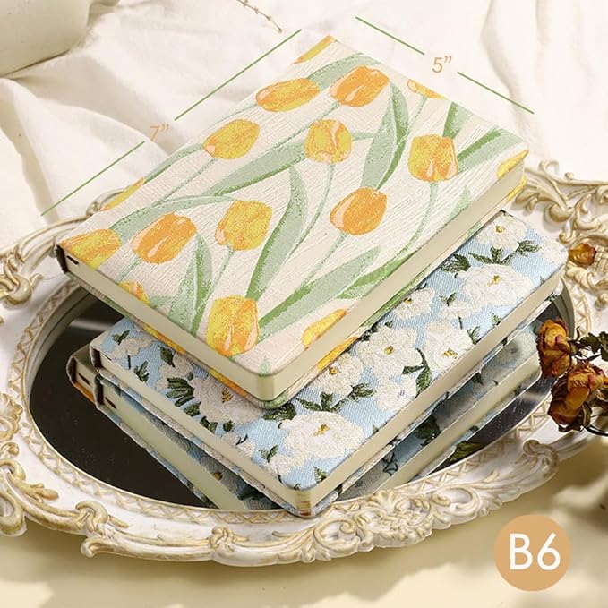 Small Journal for Women, Floral Notebook, B6, 5x7, Ruled Notebook & Blank Sketchbook, Embroidered Journal, Hardcover, Lay Flat, Personal Writing Journal for Women, Cute Journal, Tulip Flower