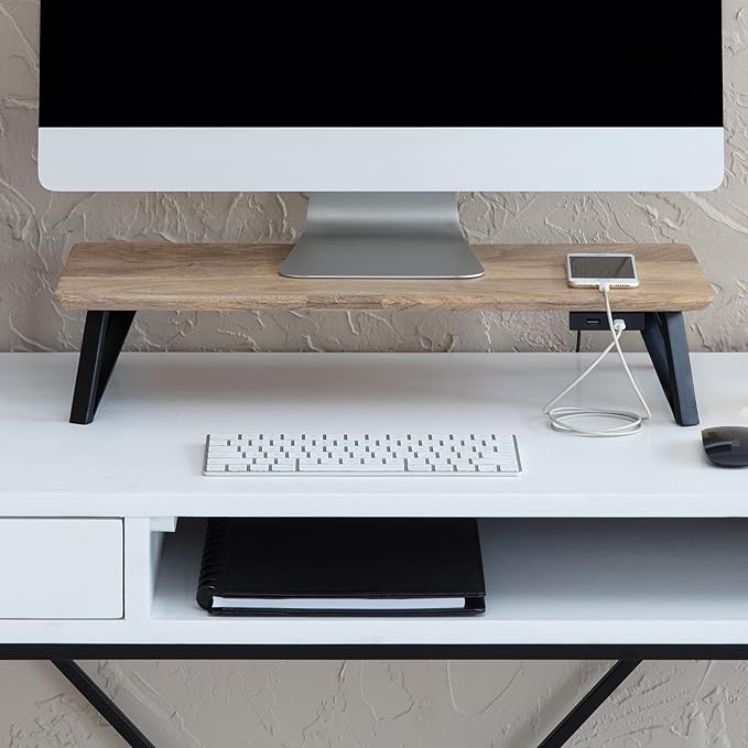 Anji Mountain Monitor Stand - Desktop Organizer & Laptop Riser, Ergonomic Monitor Riser, Space-Saving Monitor Stand for Desk, Durable Construction, Easy Assembly, Ideal for Home & Office,Natural