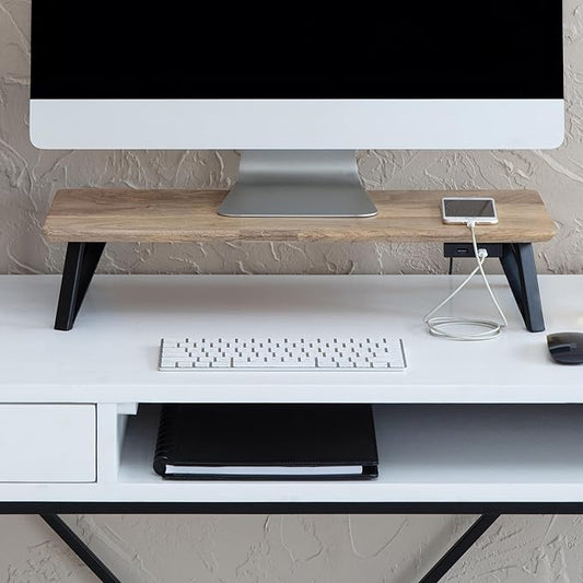 Anji Mountain Monitor Stand - Desktop Organizer & Laptop Riser, Ergonomic Monitor Riser, Space-Saving Monitor Stand for Desk, Durable Construction, Easy Assembly, Ideal for Home & Office,Natural