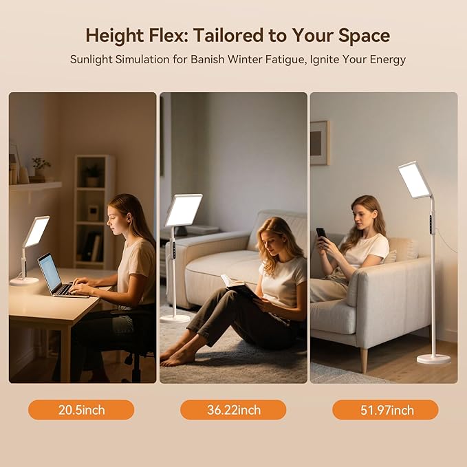 Light Therapy Lamp, 12,000 Lux Full Spectrum Sunlight Lamp, UV-Free Sun Lamp, Remote Control/4 Color Temp/5 Brightness/4 Timer & 3 Height Adjustable Floor Lamp for Home, Office & Living Room