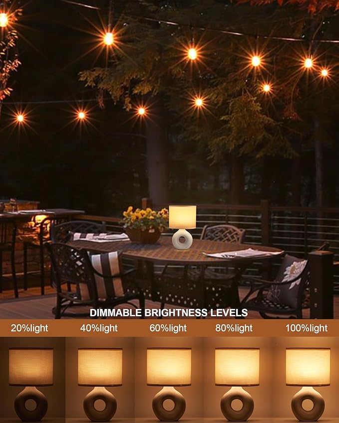 UMEXUS 10’’ Small Cordless Table Lamp with Timer & Dimmer, Battery Operated Rechargeable Lamp with Remote, Portable Light for Bedroom Living Room Outdoor Patio Bedside Bathroom Fabric Shade Beige